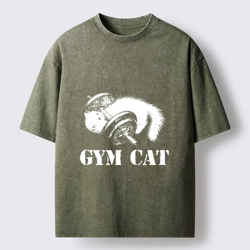 Tokyo-Tiger Cat Pumping Iron At The Gym Washed T-Shirt Sale