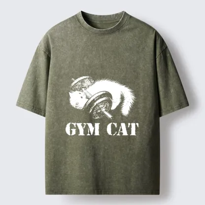 Tokyo-Tiger Cat Pumping Iron At The Gym Washed T-Shirt