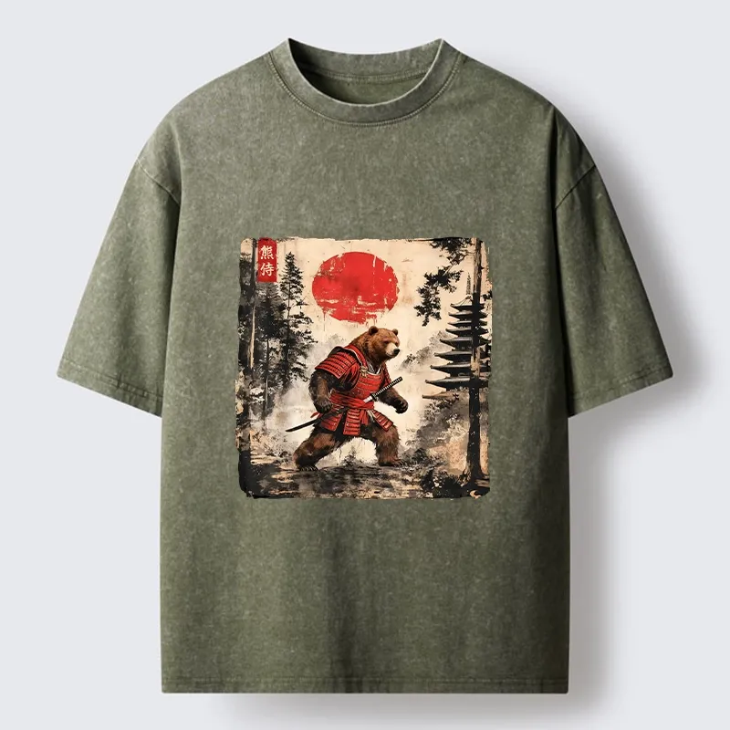 Tokyo-Tiger Japanese Samurai Bear With Katana Washed T-Shirt