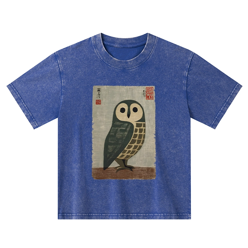 Tokyo-Tiger Traditional Owl In Japanese Art Kids Washed T-Shirt