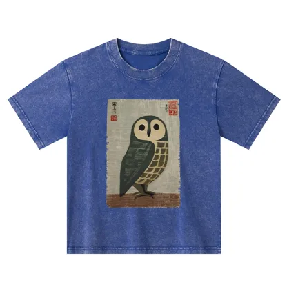 Tokyo-Tiger Traditional Owl In Japanese Art Kids Washed T-Shirt