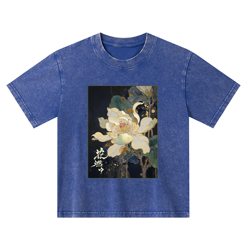 Tokyo-Tiger Lotus Adorned With Golden Specks Kids Washed T-Shirt