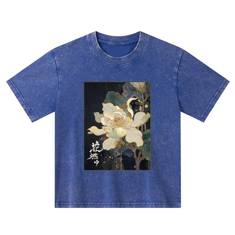Tokyo-Tiger Lotus Adorned With Golden Specks Kids Washed T-Shirt