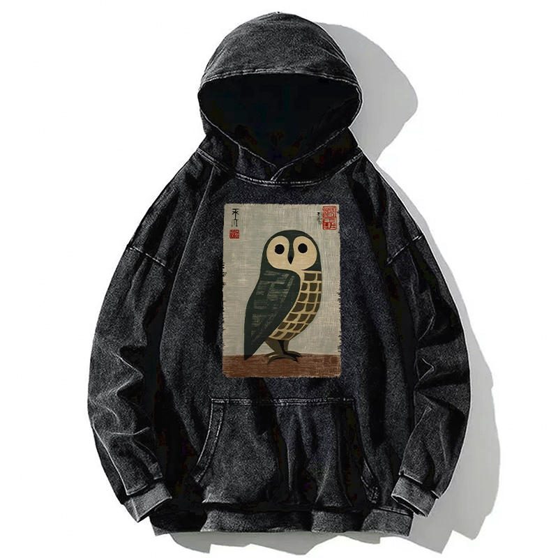 Tokyo-Tiger Traditional Owl In Japanese Art Washed Hoodie