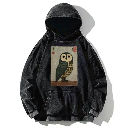 Tokyo-Tiger Traditional Owl In Japanese Art Washed Hoodie