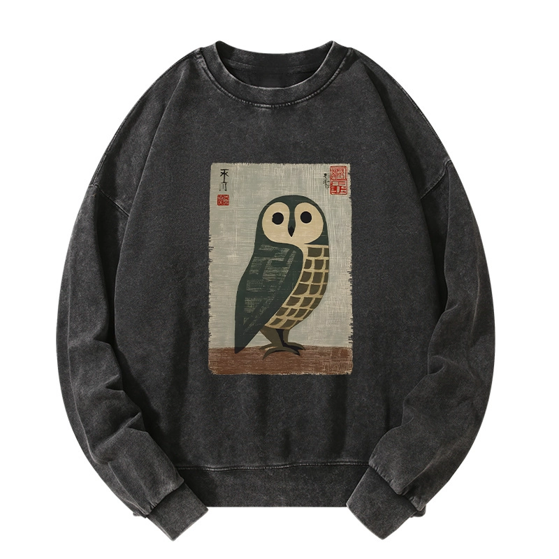 Tokyo-Tiger Traditional Owl In Japanese Art Washed Sweatshirt