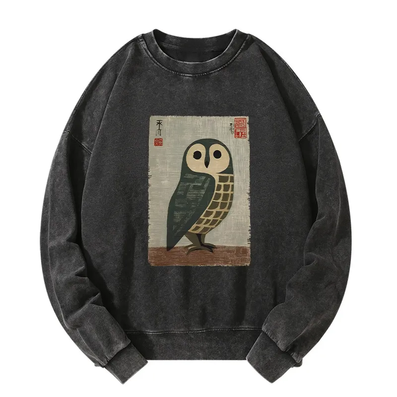 Tokyo-Tiger Traditional Owl In Japanese Art Washed Sweatshirt