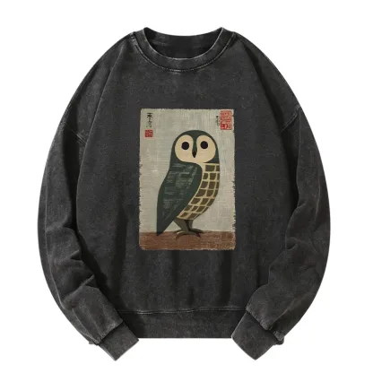 Tokyo-Tiger Traditional Owl In Japanese Art Washed Sweatshirt