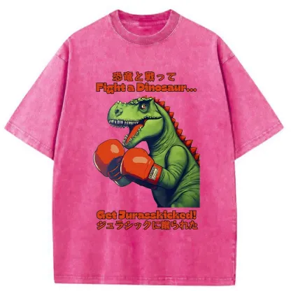 Tokyo-Tiger Fighting Dinosaurs Washed T-Shirt