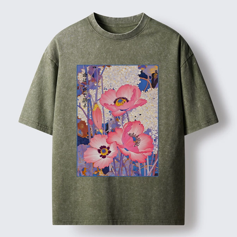 Tokyo-Tiger Vintage Japanese Poppy Art Washed T-Shirt