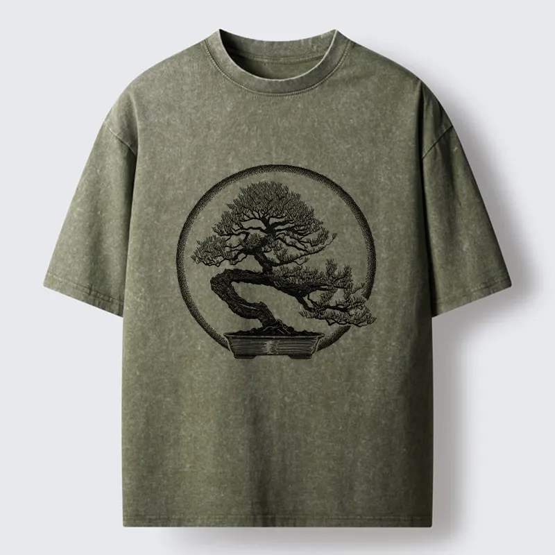 Tokyo-Tiger Bonsai Pine Tree Art Washed T-Shirt