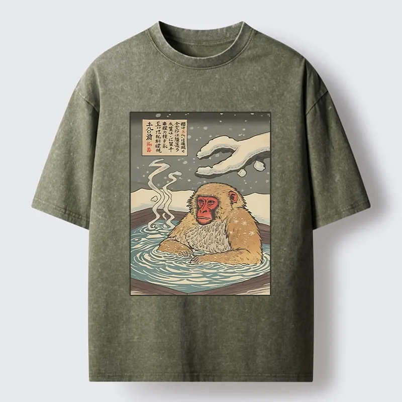 Tokyo-Tiger Japanese Snow Monkey Onsen Washed T-Shirt