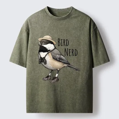 Tokyo-Tiger Bird Nerd Chickadee Explorer Washed T-Shirt