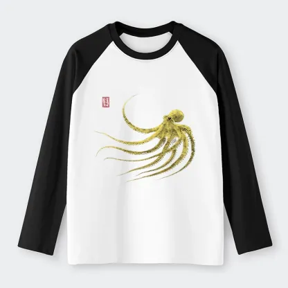 Tokyo-Tiger Retro Octopus Japanese Raglan Long Sleeve T-shirt
