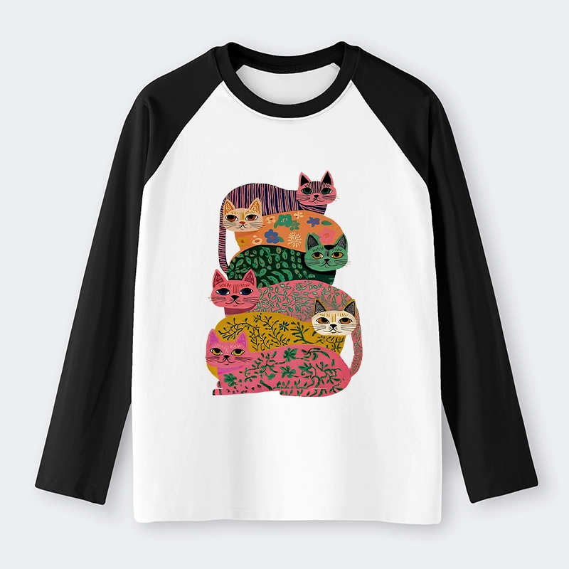 Tokyo-Tiger Colorful Cats Raglan Long Sleeve T-shirt