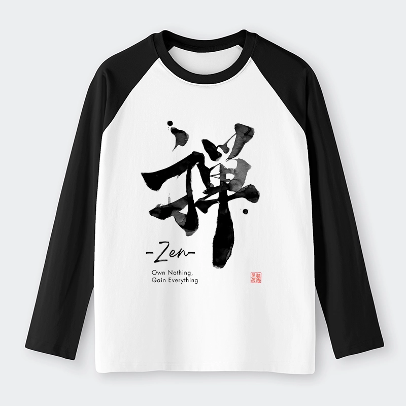 Tokyo-Tiger Zen Texts Raglan Long Sleeve T-shirt