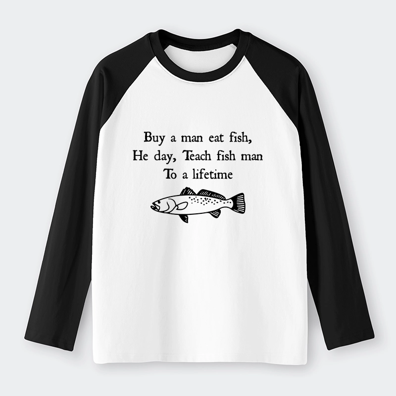 Tokyo-Tiger Man Eat Fish Meme Raglan Long Sleeve T-shirt