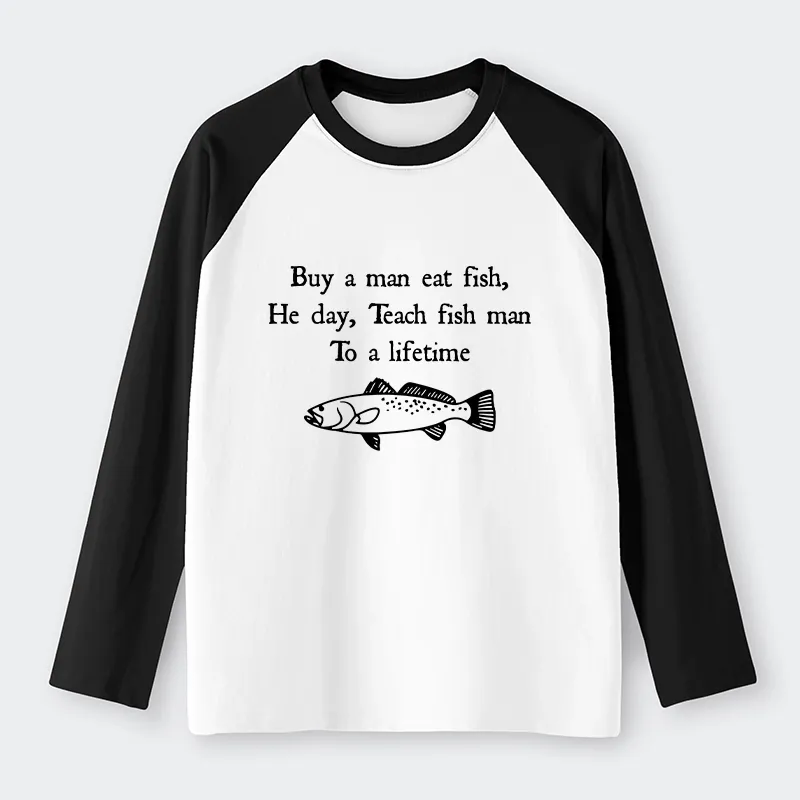 Tokyo-Tiger Man Eat Fish Meme Raglan Long Sleeve T-shirt Sale