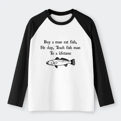 Tokyo-Tiger Man Eat Fish Meme Raglan Long Sleeve T-shirt