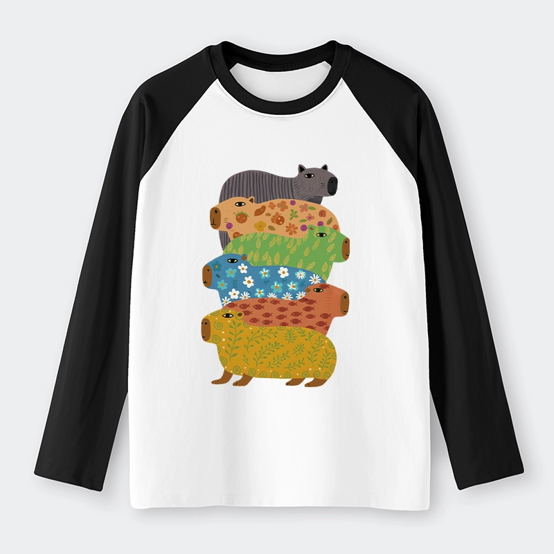 Tokyo-Tiger Colorful Capybaras Raglan Long Sleeve T-shirt