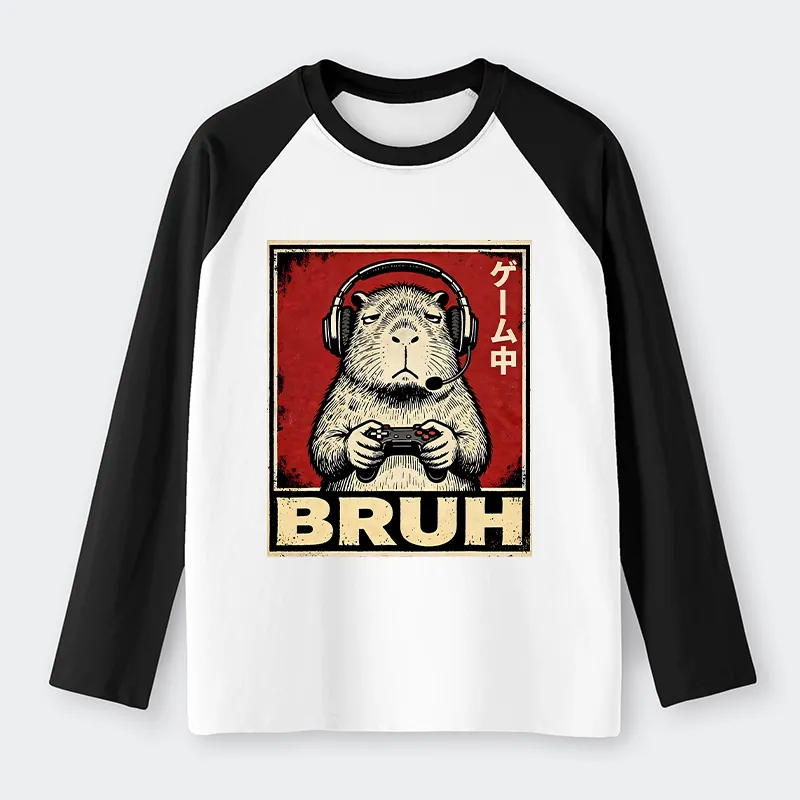 Tokyo-Tiger Funny Capybara Playing Games Raglan Long Sleeve T-shirt