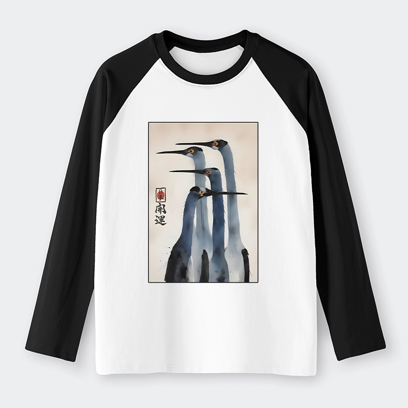 Tokyo-Tiger Retro Sandhill Crane Raglan Long Sleeve T-shirt