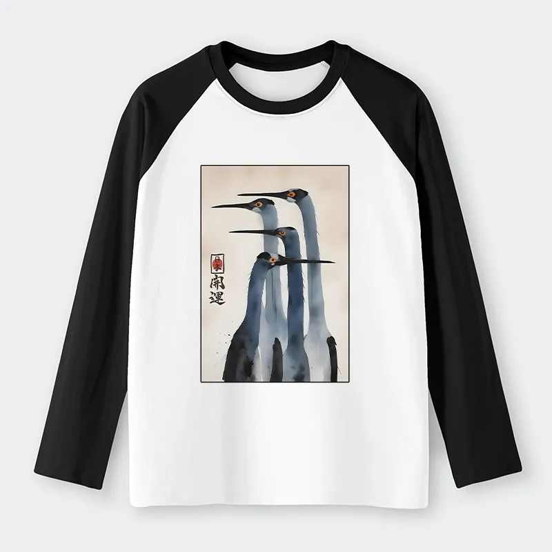Tokyo-Tiger Retro Sandhill Crane Raglan Long Sleeve T-shirt