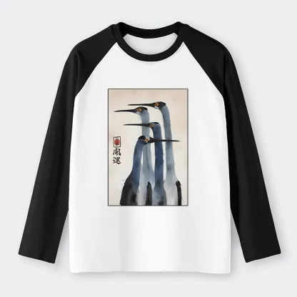 Tokyo-Tiger Retro Sandhill Crane Raglan Long Sleeve T-shirt