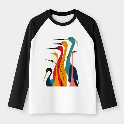 Tokyo-Tiger Various Types Of Cranes Raglan Long Sleeve T-shirt