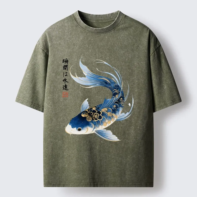 Tokyo-Tiger Elegant Koi Fish Watercolor Art Washed T-Shirt