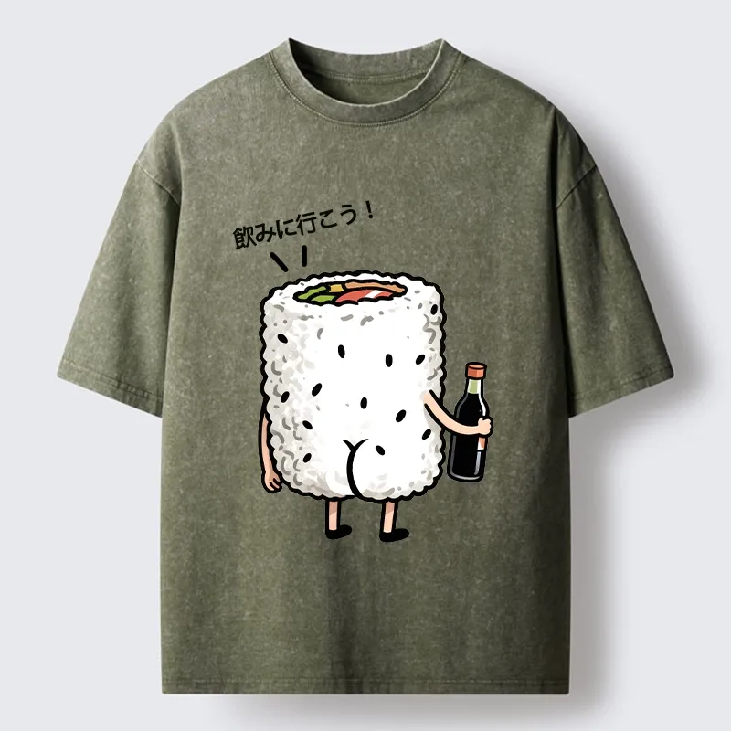 Tokyo-Tiger Sushi Roll Character Going Out Washed T-Shirt