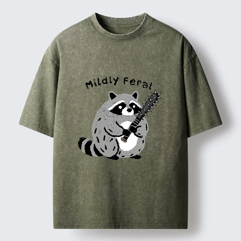 Tokyo-Tiger Cute But Feral Raccoon Cartoon Washed T-Shirt