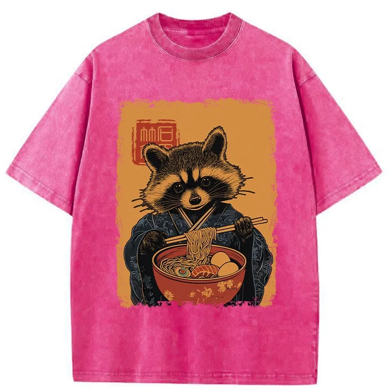 Tokyo-Tiger Ramen-obsessed Raccoon Washed T-Shirt Sale