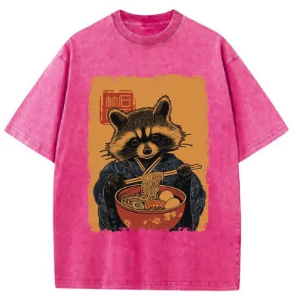Tokyo-Tiger Ramen-obsessed Raccoon Washed T-Shirt