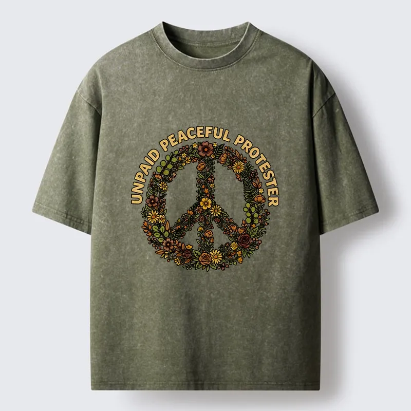 Tokyo-Tiger Vintage Floral Peace Symbol Print Washed T-Shirt
