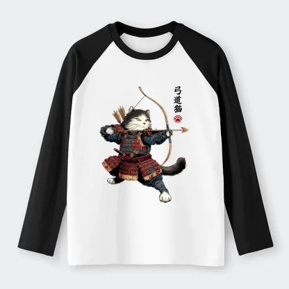 Tokyo-Tiger Kyudo Samurai Cat Raglan Long Sleeve T-shirt
