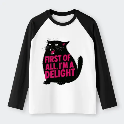 Tokyo-Tiger Roaring Black Cat Raglan Long Sleeve T-shirt