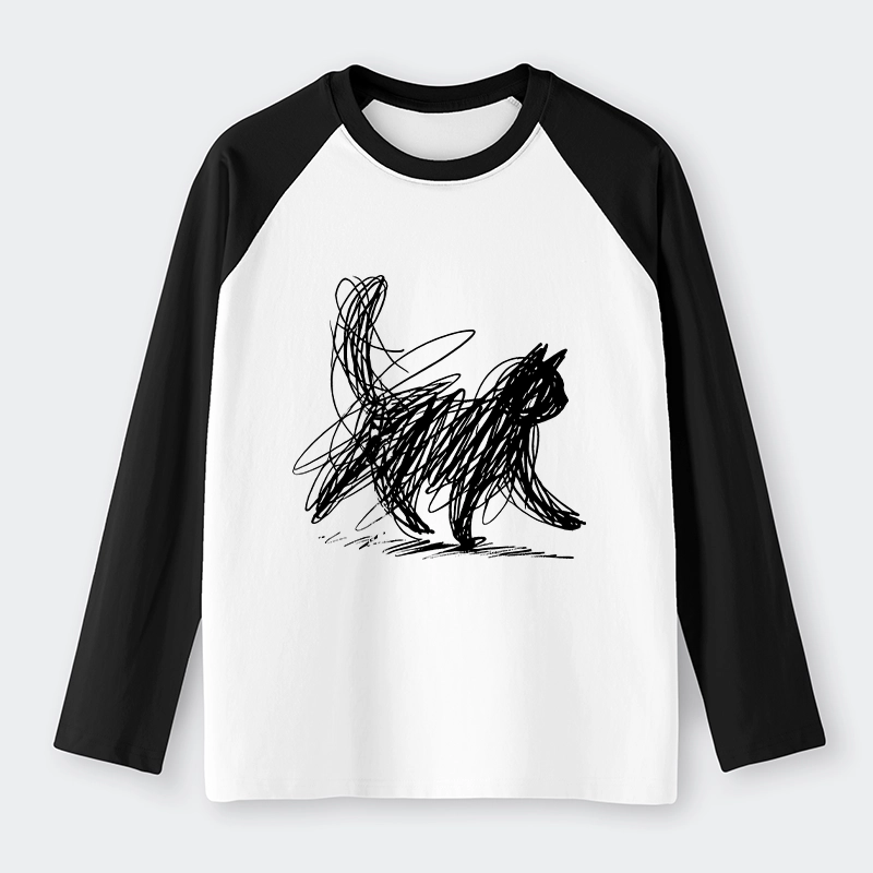 Tokyo-Tiger Minimalist Cat Art Raglan Long Sleeve T-shirt