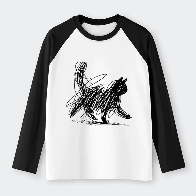 Tokyo-Tiger Minimalist Cat Art Raglan Long Sleeve T-shirt