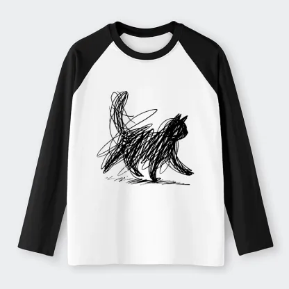 Tokyo-Tiger Minimalist Cat Art Raglan Long Sleeve T-shirt