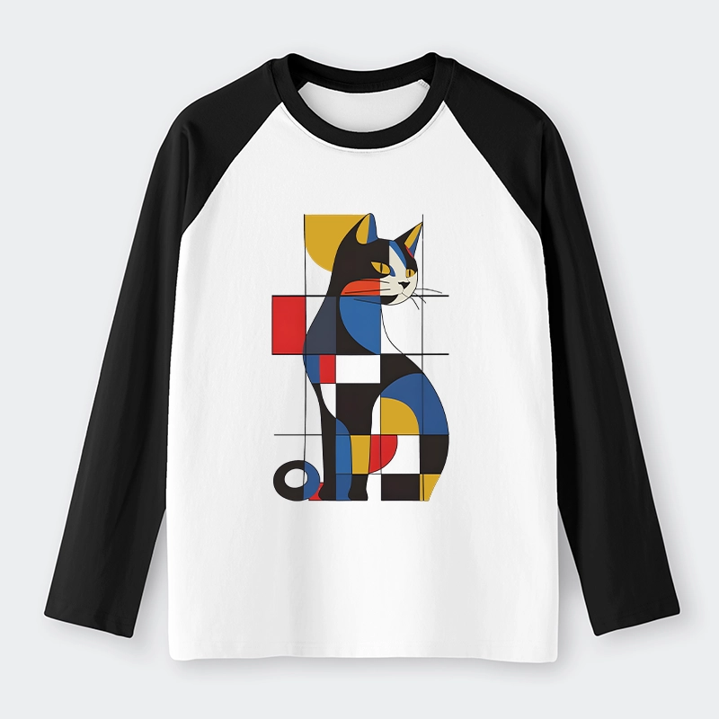 Tokyo-Tiger Mondrian Cat Raglan Long Sleeve T-shirt