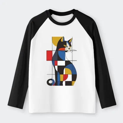 Tokyo-Tiger Mondrian Cat Raglan Long Sleeve T-shirt
