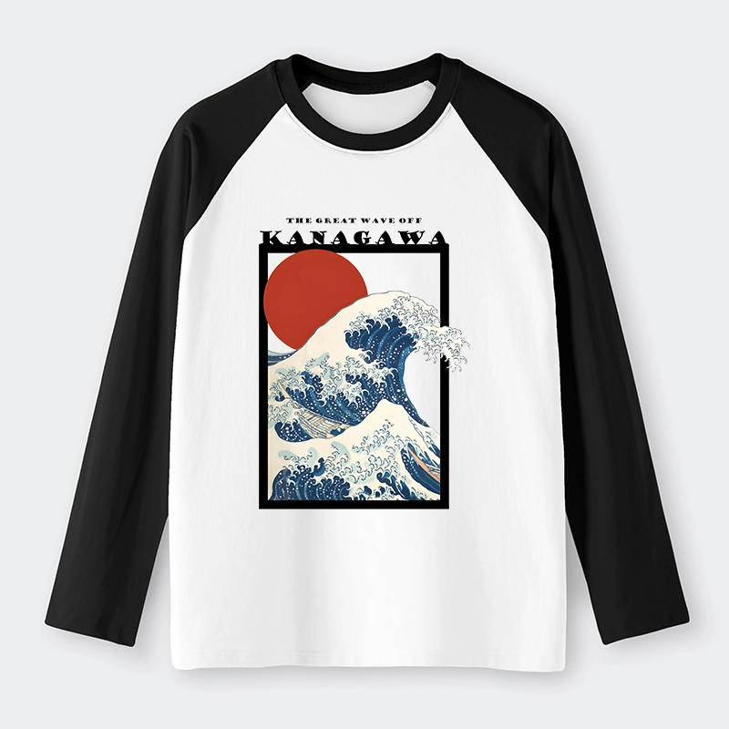 Tokyo-Tiger Minimalist Ukiyo-e Waves Raglan Long Sleeve T-shirt