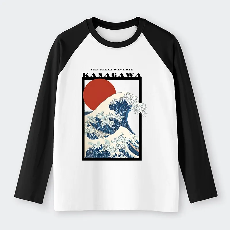 Tokyo-Tiger Minimalist Ukiyo-e Waves Raglan Long Sleeve T-shirt