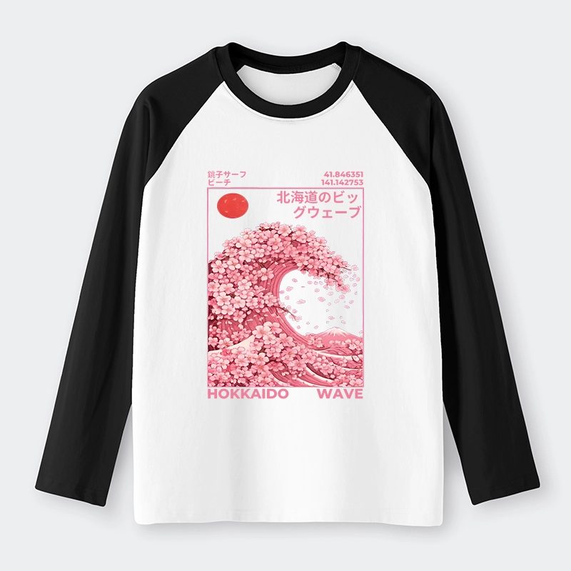 Tokyo-Tiger Sakura Wave Raglan Long Sleeve T-shirt