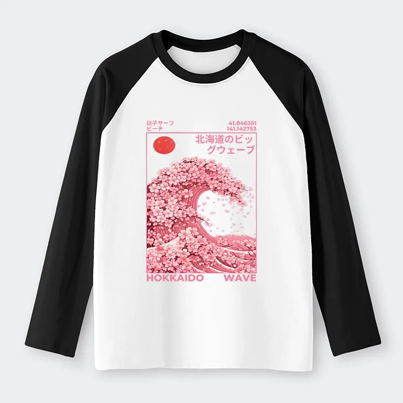Tokyo-Tiger Sakura Wave Raglan Long Sleeve T-shirt