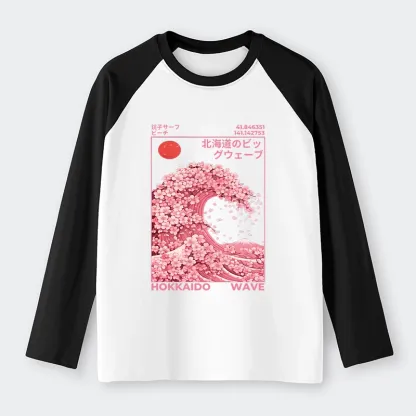 Tokyo-Tiger Sakura Wave Raglan Long Sleeve T-shirt