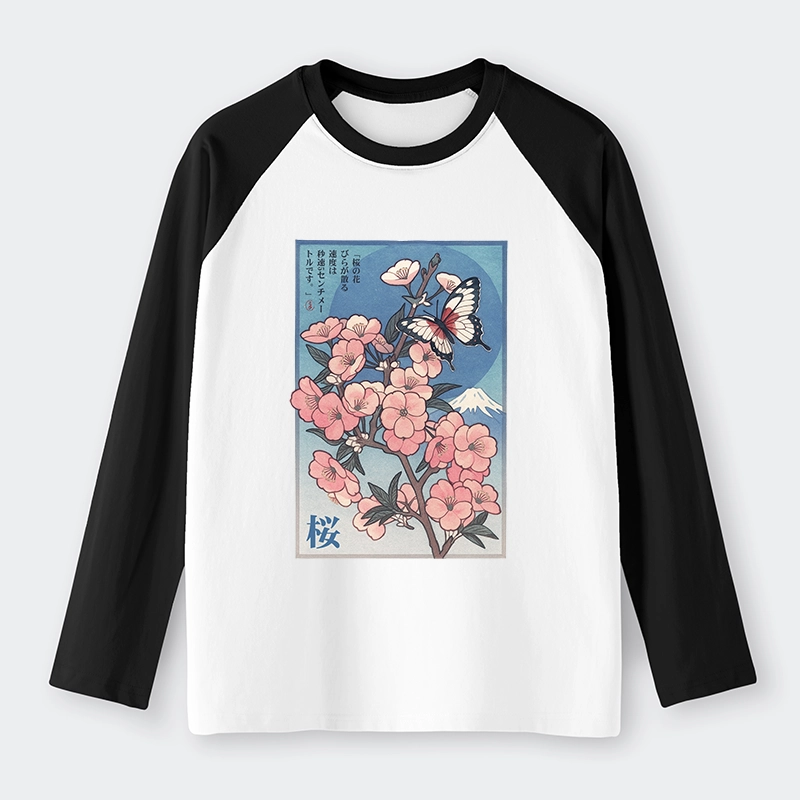 Tokyo-Tiger Ukiyoe Japanese Cherry blossoms Poster Raglan Long Sleeve T-shirt