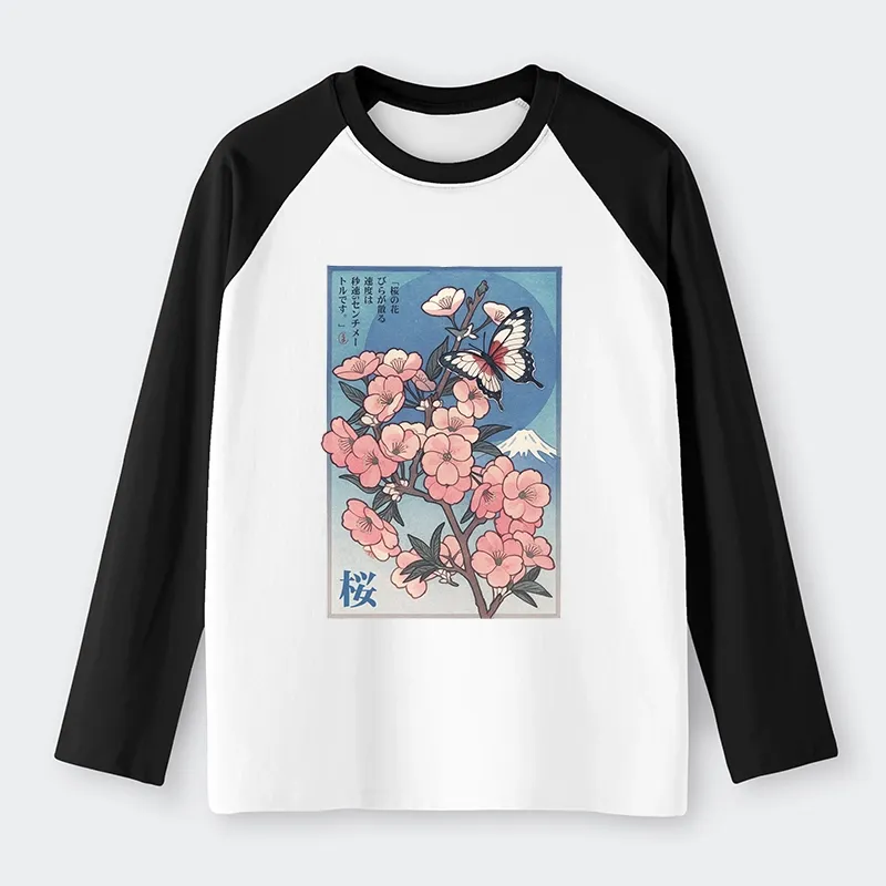 Tokyo-Tiger Ukiyoe Japanese Cherry blossoms Poster Raglan Long Sleeve T-shirt