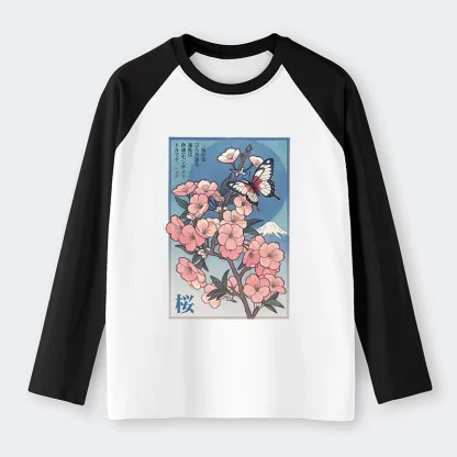 Tokyo-Tiger Ukiyoe Japanese Cherry blossoms Poster Raglan Long Sleeve T-shirt